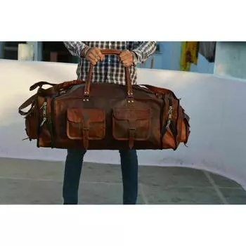 Duffle Men Goat Gym Leather Bag Bag Bag Travel Genuine S Brown Vintage Tote Bag 30 X 11 X 11 in коричневый