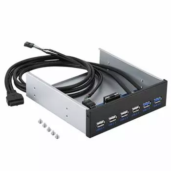 дюймовый USB-концентратор на передней панели 6, 4 порта USB-порты концентратор на передней панели с 20-контактным разъемом для цифровой карты памяти пишущей машинки 5,25 портов, 2,02 USB3.0 USB3.0 чёрный