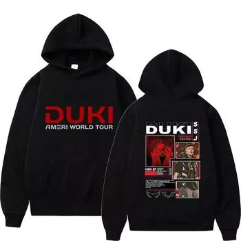 Duki Ameri World Tour Hoodies New Art Эстетическая одежда Повседневная Женская Мужская Пуловеры High Street Свободная толстовка Уличная одежда XS