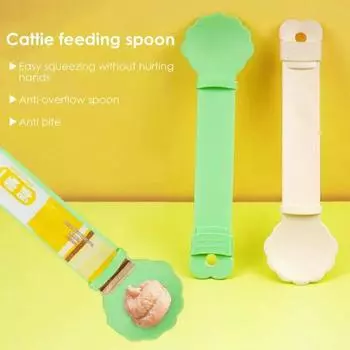Durable Cute Cat Feed Spoon Squeeze Portable Pet Feeder Wet Semi-liquid Foods Kitten Strip Feeding Spoon бежевый
