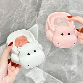 Durable Cute Hippo Soap Box Creative No Water Drain Soap Shelf Cartoon Free Punching Ceramic Soap Dish Toilet