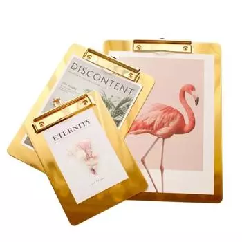 Durable Paper Organizer Stainless Steel File Folder Menu Paper Holder Writing Clipboard Business L золотой