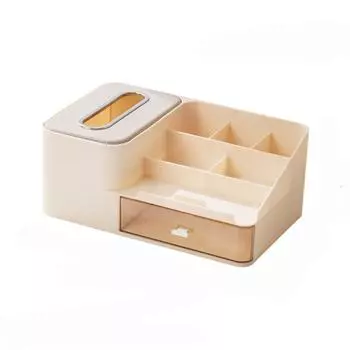 Dustproof Cosmetics Storage Case Space Saving Tissue Box Practical Stationery Organizer Bathroom бежевый