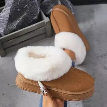 DUTRIEUX Winter Women s Short Plush Snow Boots 2024 New Non Slip Faux Fur Ankle Boots Women Slip On Warm Platform Booties Mujer 36 чёрный