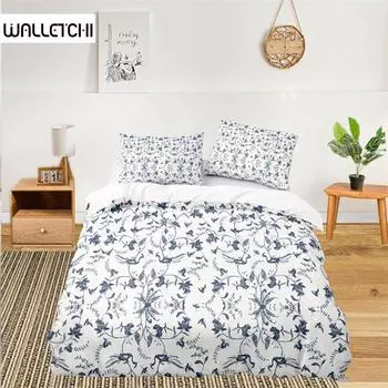 Duvet Cover Botanical Floral Bedding Set Farmhouse Style Leaves Flower Branch Duvet Cover Pillowcases Bedroom Decor Women Kids EU single(135x200cm)
