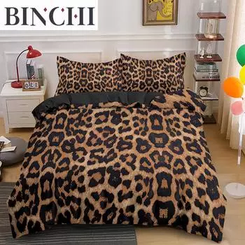 Duvet Cover Leopard Print Bedding Set Microfiber Print Duvet Cover Wild Animals For Kids Teens Men Women Bedroom Decorations EU single(135x200cm)