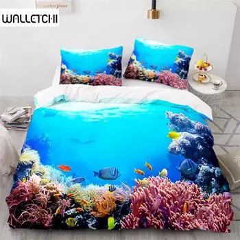 Duvet Cover Ocean Underwater World Bedding Sets with Goldfish Coral Reef Quilt Cover for Kids Teens Children Bedroom Decoration EU single(135x200cm)