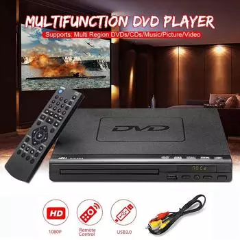 DVD-плеер 15 Вт, 1080P, многократное воспроизведение с пультом дистанционного управления, просмотр под разными углами, мини-DVD-плеер USB 1080p с USB
