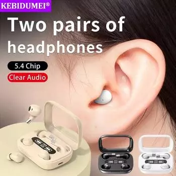 Две пары наушников Bluetooth 5.4 Мини-невидимые наушники для сна HiFi стереогарнитуры для игр Ультра маленькие карманные спортивные шумоподавляющие наушники хаки