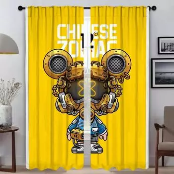 Двенадцать китайских знаков зодиака Оконные шторы для комнаты 2 Панельные шторы Детская комната Оттенки Разделение Хэллоуин Украшения Гостиная W50xH70cmx2pcs-CL