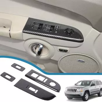 Дверь, окно, подъемная панель, кнопка, панель, крышка для Jeep Grand Cherokee 2006, 2007, 2008, 2009, 2010, внутренние молдинги Carbon Fiber Grain
