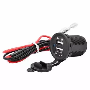 Двойная USB-розетка для зарядного устройства 12 В 1 А и 2,1 А для мобильного GPS-зарядного устройства автомобиля лодки морского фургона скрытого монтажа (С проводом) чёрный