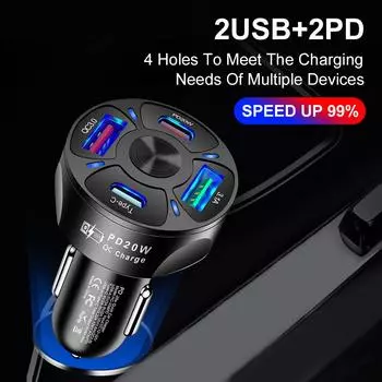 Двойное автомобильное зарядное устройство USB Pd, быстрая зарядка, быстрое зарядное устройство USB типа C Pd Qc3.0 для адаптера Iphone Samsung Xiaomiphone белый