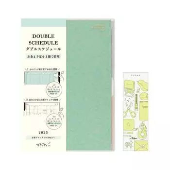Двойной блокнот Midori Schedule Notebook 2025 B6 Monthly Money Limited Bookmark Included Blue Green 22322006 (Начиная с октября 2024 г.)