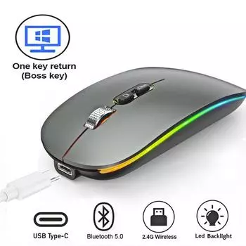 Двойной режим Bluetooth 2.4G беспроводная мышь One-C Desktop Function Type-C перезаряжаемая бесшумная подсветка мыши для ноутбука ПК Dual Mode Silver
