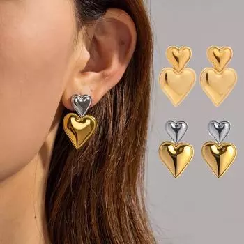 Двойные серьги в форме сердца из нержавеющей стали Love Drop Серьги для женщин