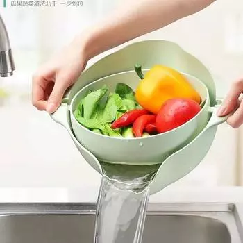 Двухслойная корзина для слива овощей с ручкой, поворотный слив для кухни, дома синий