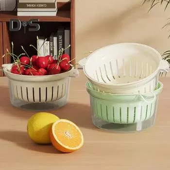 Двухслойная корзина для слива воды с ручкой, большой емкости, пищевая корзина без BPA, кухонный набор дуршлагов мятный зеленый