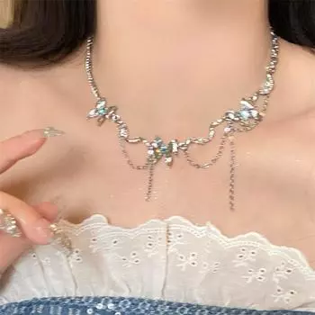 Двухслойное ожерелье из циркония с синей четырехконечной звездой Ins Style Light Luxury Clavical Chain для женщин, ювелирные изделия в подарок девушке