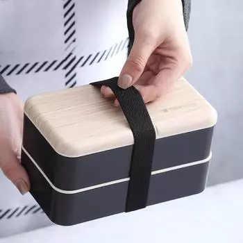 Двухслойный ланч-бокс для микроволновой печи, деревянный ланч-бокс Bento Box, портативный контейнер, не содержащий бисфенол А, ланч-бокс Bento Food Box 1200ml&2