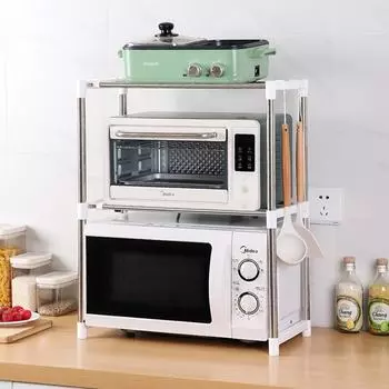 Двухуровневая кухонная полка для хранения микроволновых печей и других принадлежностей, нержавеющая сталь. белый