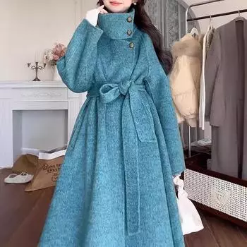 Двустороннее шерстяное длинное пальто Haiyu Blue Bay temperament классическое свободное длинное кашемировое утолщенное шерстяное двухстороннее пальто S