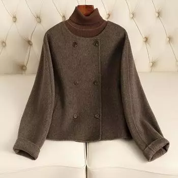 Двустороннее шерстяное пальто женское короткое 2024 осень-зима новое круглое горло темперамент маленькое ароматное шерстяное пальто женское маленькое One size