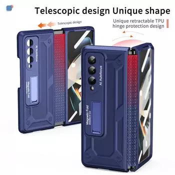 Двусторонний чехол на 360 ° для Samsung Galaxy Z Fold 4, выдвижной шарнир, стеклянная пленка, защитная пленка для экрана, твердый чехол Case & Screen Protector розовый
