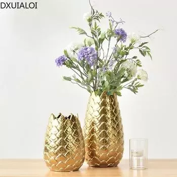 DXUIALOI простая и креативная керамическая гальванизированная золотая ваза, настольная цветочная композиция для гостиной, украшение для дома