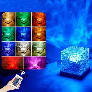 Dynamic Rotating Water Ripple Projector Night Light 16Colors Flame Crystal Lamp for Bedside Living Room Bedroom Dynamic Rotating