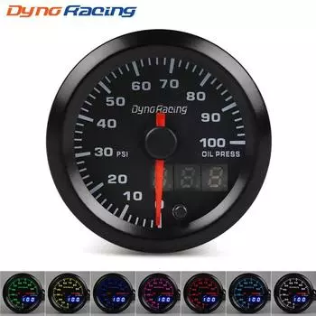 Dynoracing 2 52 мм двойной дисплей Манометр давления масла 7 цветов Led 0-100PSI Манометр для масла с шаговым двигателем Автомобильный счетчик