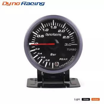 Dynoracing 2,5-дюймовый 60-миллиметровый автомобильный манометр турбонаддува 3 бар, белый и;Янтарный двойной светодиодный дисплей с предупреждением о пике Автомобильный датчик Автомобильный счетчик