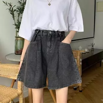 Джинсовые шорты больших размеров 5XL, женские летние модные дизайнерские полубрюки с высокой талией, свободные широкие джинсовые брюки, серая модная уличная одежда 5XL