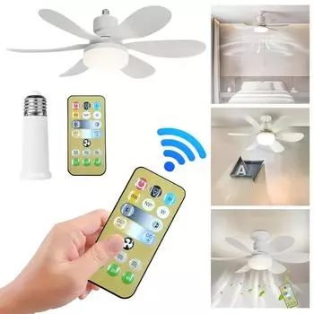 E26/27 Socket Fan LED Light 40W/30W Ceiling Fans with Lights Dimmable Warm Light Ceiling Fan 3 Speeds Timing for Bedroom Kitchen