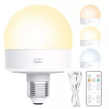 E26 E27 Ice Hockey Bulbs Rechargeable 3 Light Colors Remote Control Timing Dimming Emergency Bulb Bedroom Bedside LED Wall Lamp 3.5W&Yes