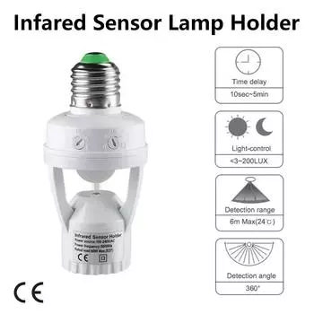 E27 Smart Bulb Socket Switch 360 Degree PIR Induction Infrared Motion Sensor Light Switch Time Delay Adjust Lamp Base Holder E27