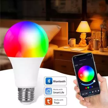 E27 Tuya Bluetooth Smart LED Bulb Light 18W 15W 9W AC 220V RGB Lamp Управление через приложение Таймер Голосовое управление Работает с Alexa Google Home Yes