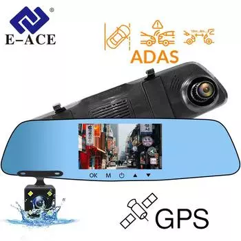 E-ACE 4,3-дюймовый автомобильный видеорегистратор с зеркалом заднего вида, видеорегистратор с GPS, ADAS 1080P IPS, передний и задний автомобильный видеорегистратор, черный ящик No TF Card
