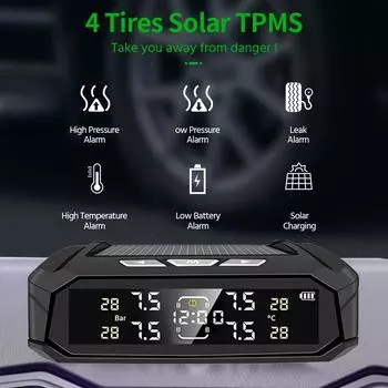 E-ACE Car TPMS Sensor 8 Bar Smart System For Car Truck With Car Electronic Clock Auto Intelligent System Solar Power LCD Display K10-External Sensors