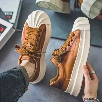 EAEOVNI Shell Toe Shoes Men Low Leather Sneakers Men Breathable Mens Vulcanized Shoes Zapatillas De Hombre Tenis Tekkies for Men 39 чёрный