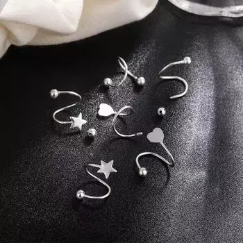 Ear-Caring Removal-Free before Sleep Star Ear Studs Female 2024 New Arrival Best Selling Screw Earrings Fancy Earrings Ear Studs Stars_Heart_Ball [Three Combinations] 2 each