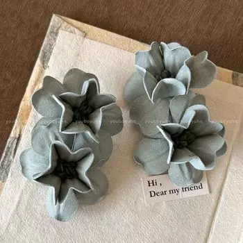 Ear Flower ~ Super Fairy Blue Parallel Flower Earrings Female Summer Vacation Style High-Profile Earrings Fancy Earrings Blue Bingdi Flower Earrings-Silver Needles