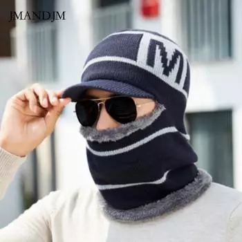 Ear protection hat men s winter plush wool hat scarf integrated thickened cycling hat autumn and winter men s hat neck protection one-piece hat Adjustable красный