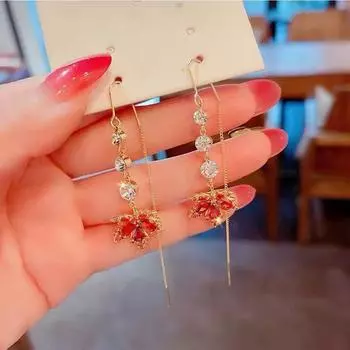 Ear Stud Korean Style Dangle Earrings Women Crystal Earrings Maple Leaf Stud Earrings Necklace F