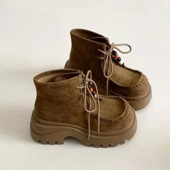 Early autumn new fashion platform boots versatile casual women s shoes lace-up heightening big boots 35