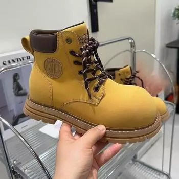 Early autumn new Martin boots women s outdoor thick-soled heightening series retro cute short tube versatile niche big yellow boots 35