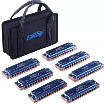 East Top Harmonica 7 Set Blues Harp 10 отверстий 20 тонов латунный чехол холщовый чехол чистая ткань для начинающих и экспертов изучение и практика диатонический