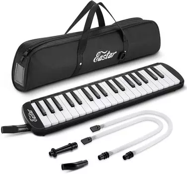 Eastar Keyboard Harmonica Pianica Hose Mouth Set 37 клавиш Легкий АБС-пластик, устойчивый к ржавчине, короткий мундштук, удлинительный шланг, сумка для переноски для студентов, черный цвет +