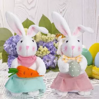 Easter Bunny Ornament Stuffed Plush Rabbit Doll Holding Carrot or Egg Rabbit B