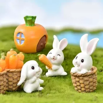 Easter Cute Rabbit Bunny Ornament Miniature Figurines Carrot Resin Mini Bunny Landscape Decoration for Easter Part Supplies as picture show